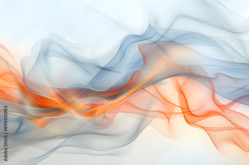 Poster Elegant and soft flowing colorful smoke patterns creating a mesmerizing and tranquil abstract art piece on a light background.