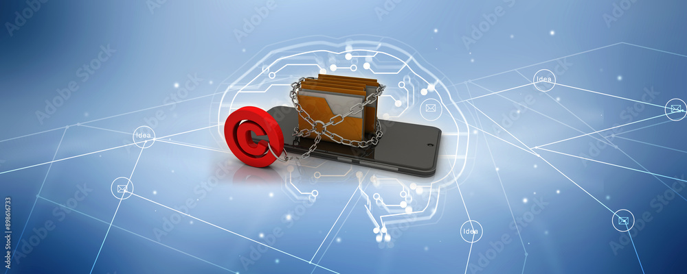 Poster 3d rendering mobile folder storage with copyright lock