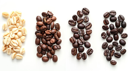 Naklejka premium A detailed and hyper-realistic close-up shot of coffee beans, showcasing their texture and color. Isolated on white background.