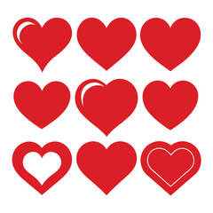 set of red heart icons, collection of red heart vector icons