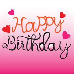 Happy Birthday. Beautiful greeting card poster with calligraphy orange and black text Word star fireworks. Handwritten modern brush lettering on a gradient color background isolated vector. 