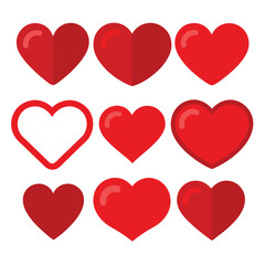 set of red heart icons, collection of red heart vector icons