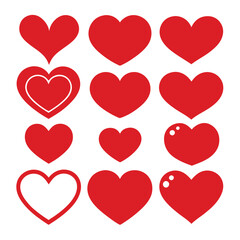 set of red heart icons, collection of red heart vector icons