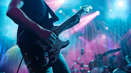 Obraz premium Guitarist playing with passion on a vibrant stage