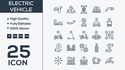 Electric vehicle icon collection vector illustrator