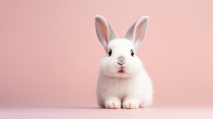 cute animal pet rabbit or bunny white color smiling and laughing isolated with copy space for easter background, rabbit, animal, pet, cute, fur, ear, mammal, background, celebration, generate by AI