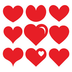 set of red heart icons, collection of red heart vector icons