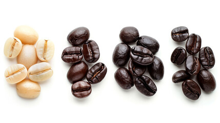 Naklejka premium A detailed and hyper-realistic close-up shot of coffee beans, showcasing their texture and color. Isolated on white background.