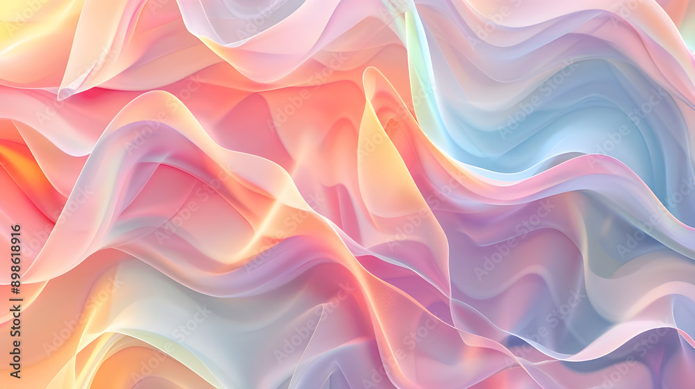Poster a beautiful abstract composition of soft pastel waves creating a dreamy and serene visual effect, pe