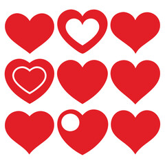 set of red heart icons, collection of red heart vector icons