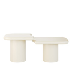 A white table with two legs and a curved top