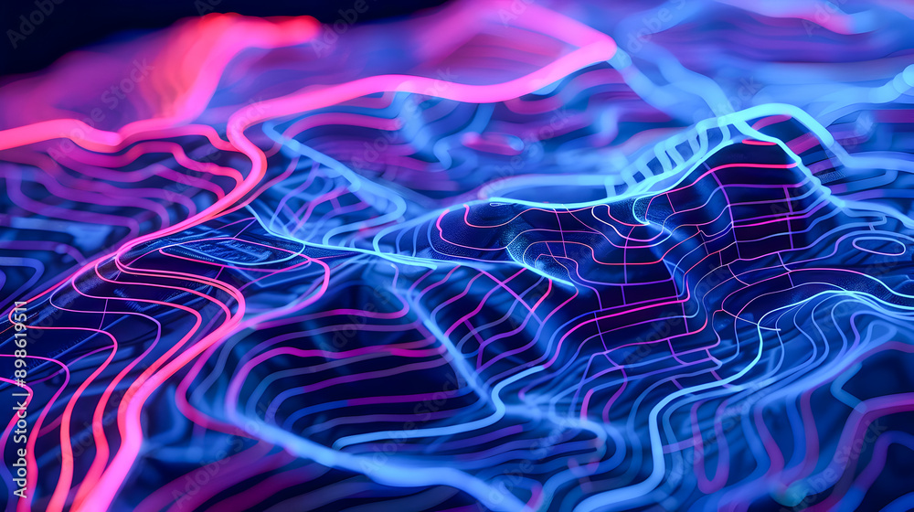 Poster mesmerizing neon topographic map featuring intricate layers dynamic lighting and vivid colors that c