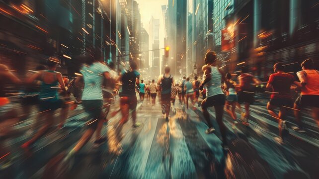 A dynamic photo of a city marathon