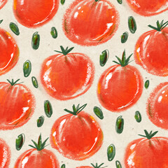 Seamless pattern with tomatoes. Digital illustration.