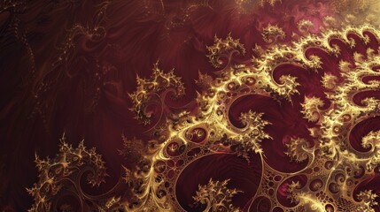 A minimalist background with a gold fractal design on a burgundy canvas
