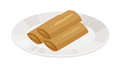 お皿に盛り付けた春巻きのイラスト
