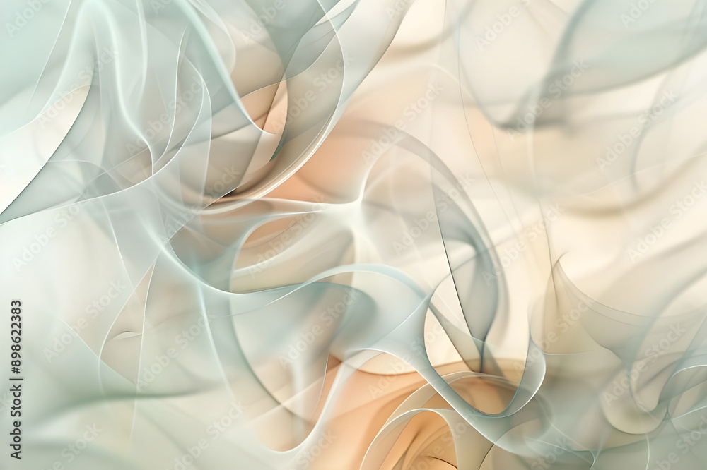 Poster soft pastel abstract fluid waves in gentle hues of beige and pink, creating a serene and calming vis