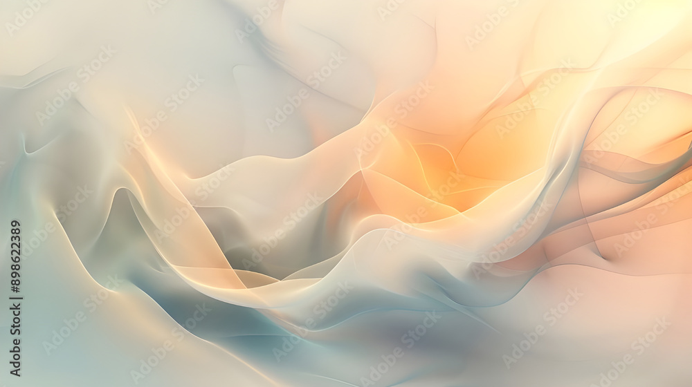 Poster Soft pastel abstract fluid waves in gentle hues of beige and pink, creating a serene and calming visual effect.