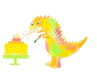 Cute cartoon dinosaur birthday cake.