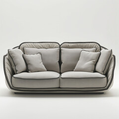 Fototapeta premium Contemporary Comfort: A plush, modern sofa, upholstered in a neutral palette, invites relaxation and embodies understated elegance. 