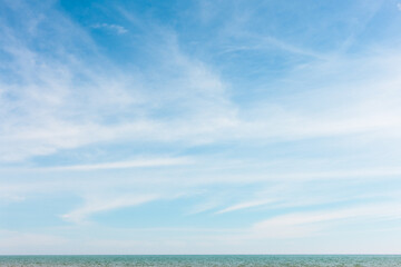 Clouds race across the sky over Lake Michigan, offshore of Harrington Beach State Park, Belgium, Wisconsin in early June
