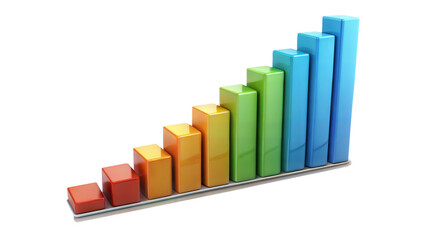 3D illustration of a colorful growing bar graph chart. Concept of success, growth, and progress in business and data analysis.