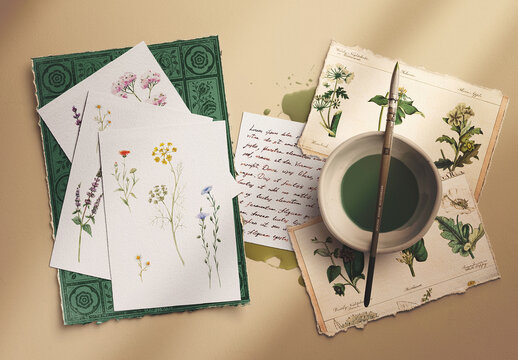 A5 Watercolor Paper Mockup Watercolor Scene