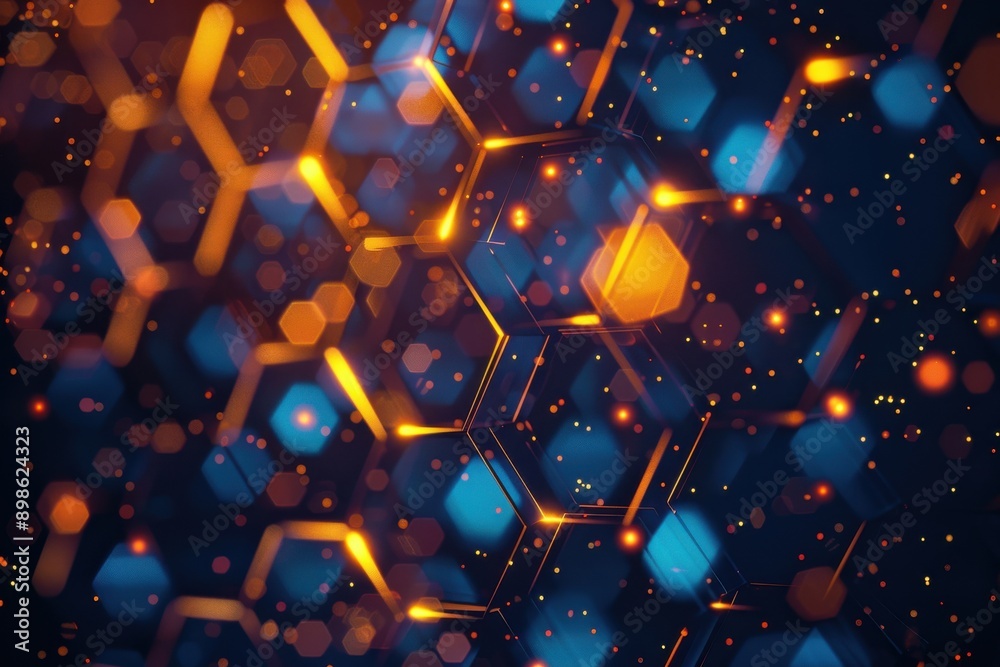 Poster abstract hexagonal design with illuminated effects