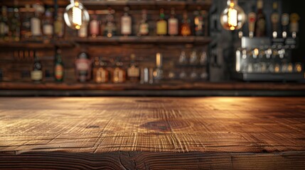 The rustic wooden bar counter