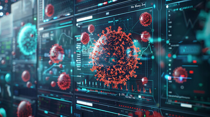 Obraz premium Virus cell analysis on ai computer.