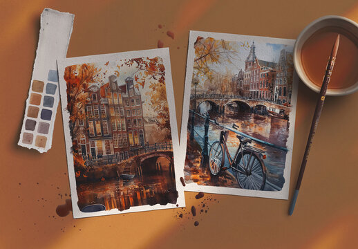 Two A5 Watercolor Paper Mockup