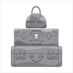 Suitcase on vacation, isolated grayscale icon. Vector illustration, travel elements. Vintage, retro vector graycale travel suitcases.