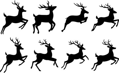 set of deer silhoueete vector, illustration christmas deer vector silhouette