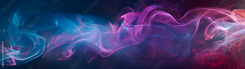 Poster Vivid abstract smoke art with swirling blue and purple hues on a dark background, creating a dynamic and ethereal visual effect.