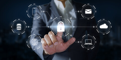 Cyber Security Data Protection Privacy, business technology privacy concept. Young businessmen...