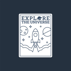 outer space illustration line art label or badge, design is suitable for t shirt, sticker or other printing need