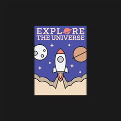 outer space illustration line art label or badge, design is suitable for t shirt, sticker or other printing need