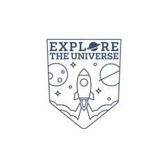 outer space illustration line art label or badge, design is suitable for t shirt, sticker or other printing need