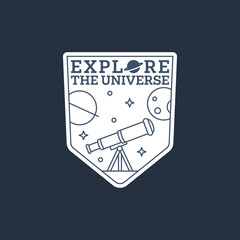 outer space illustration line art label or badge, design is suitable for t shirt, sticker or other printing need