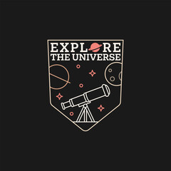 outer space illustration line art label or badge, design is suitable for t shirt, sticker or other printing need