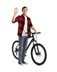 Obraz premium Smiling man with bicycle isolated on white