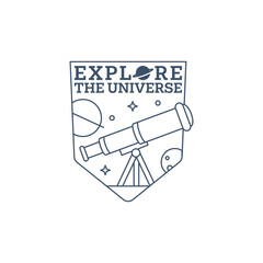 outer space illustration line art label or badge, design is suitable for t shirt, sticker or other printing need