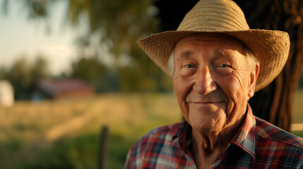 Fototapeta premium a man with a straw hat that has a red background