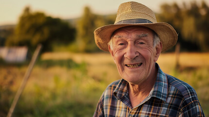 Fototapeta premium an elderly man with a hat and a straw hat