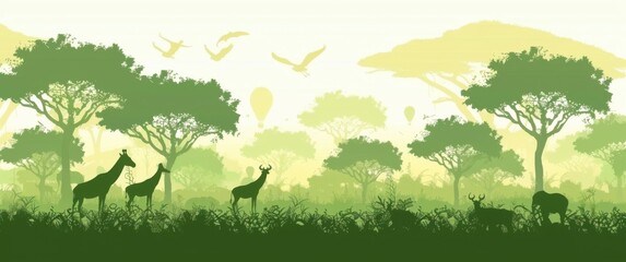 Silhouettes of African Savannah with Animals