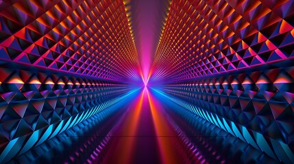 Geometric Tunnel of Repeating Triangles with Colorful Light Gradients
