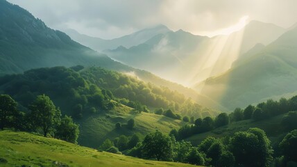 A photo of a serene mountain landscape