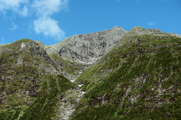 Mountains from the Norwegian Scenic Route of the Gaularfjellet Mountains in July 2024.