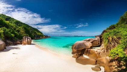 Una playa tropical con arena blanca y aguas turquesas