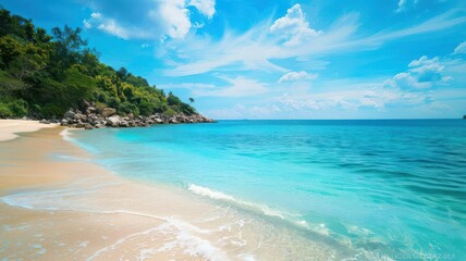 Naklejka premium A serene photo of a beach with clear blue water